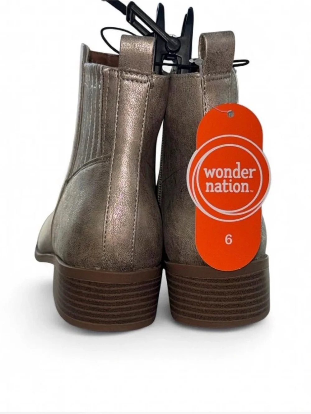 Wonder Nation Girls Metallic Taupe Gray Ankle Chelsea Boots Booties Size 6 NWT